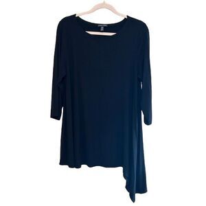 Eileen Fisher Asymmetrical Tunic Top Womens Large Black Viscose Jersey Stretch